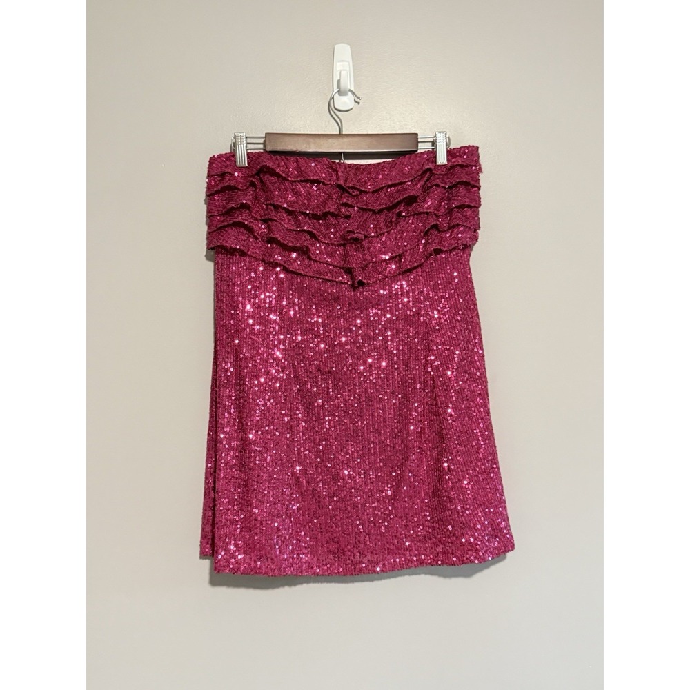 Free People Pink Sequin Sparkle Tunic Top Mini Dress Party Strapless Dolly 10